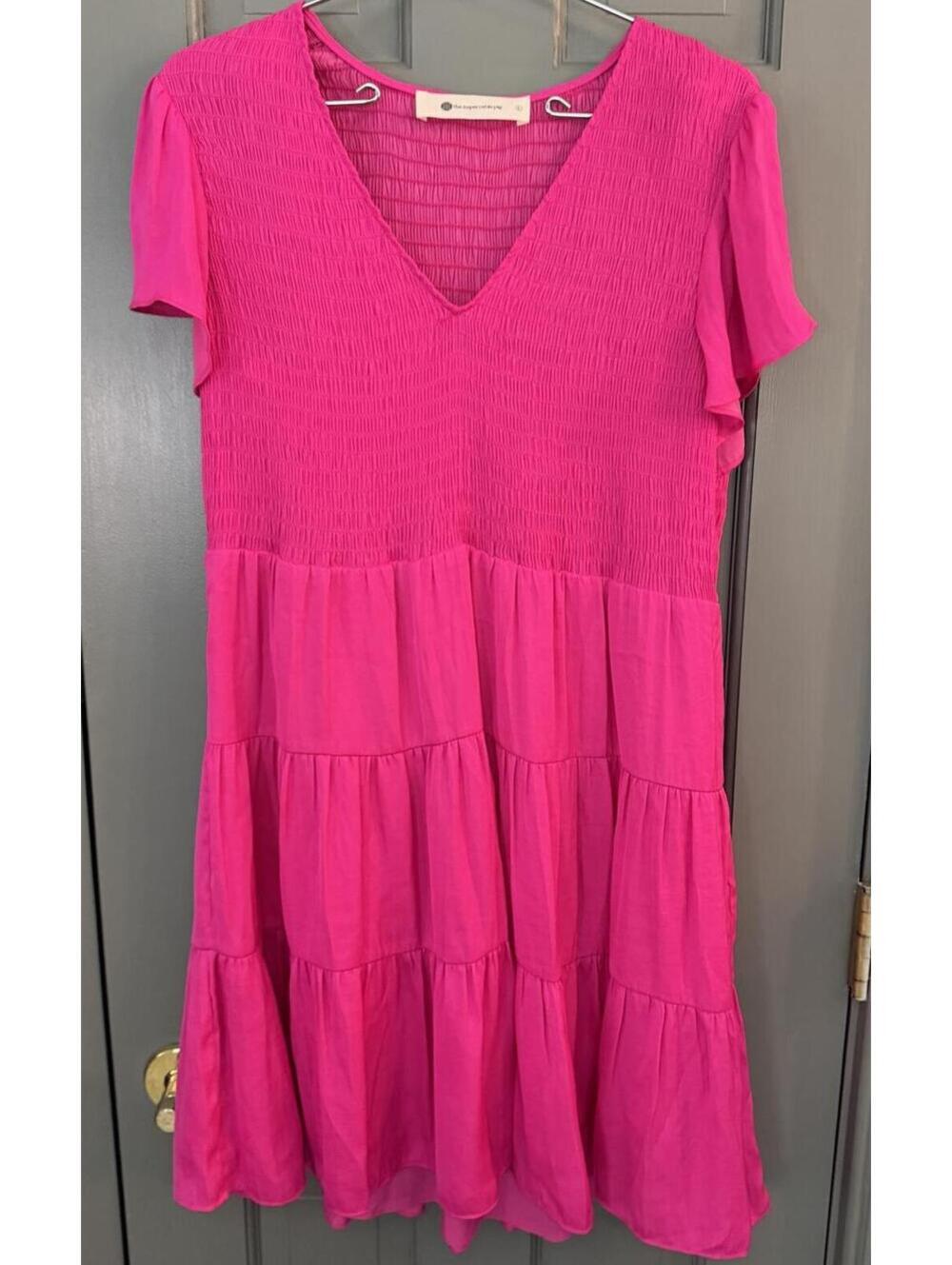 The Impeccable Pig Pink Tiered Mini Dress Size Large